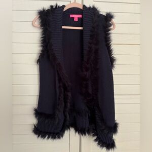 Lilly Pulitzer Torini Faux Fur Knit Vest Navy M